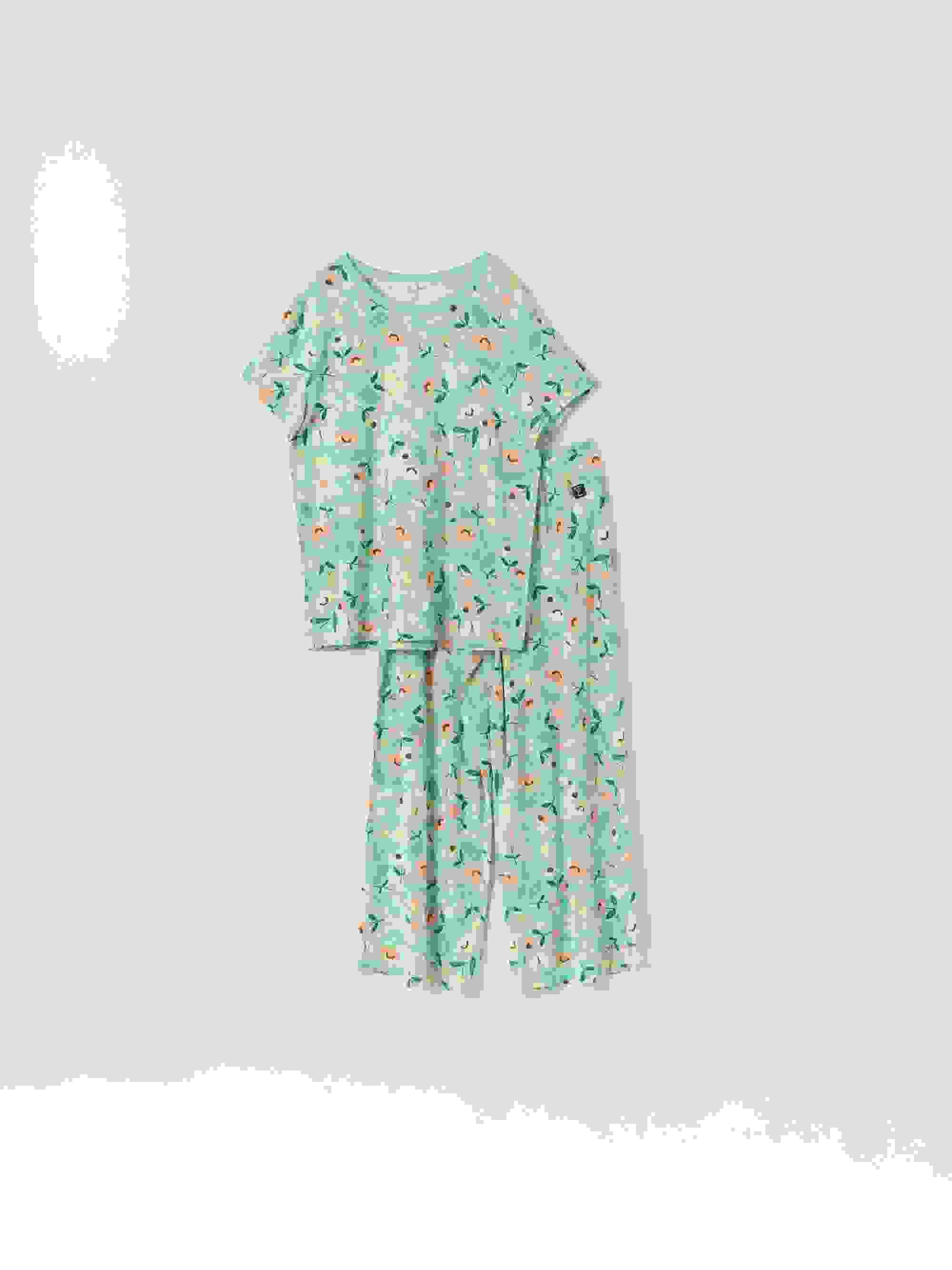 Kurzärmliger Schlafanzug für Erwachsene, Blumenmotiv