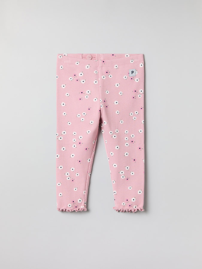 Gerippte Leggings, geblümt