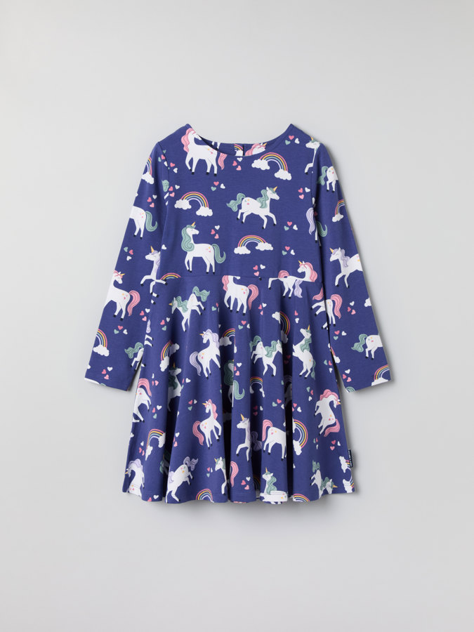 Langärmeliges Drehkleid, Einhörner