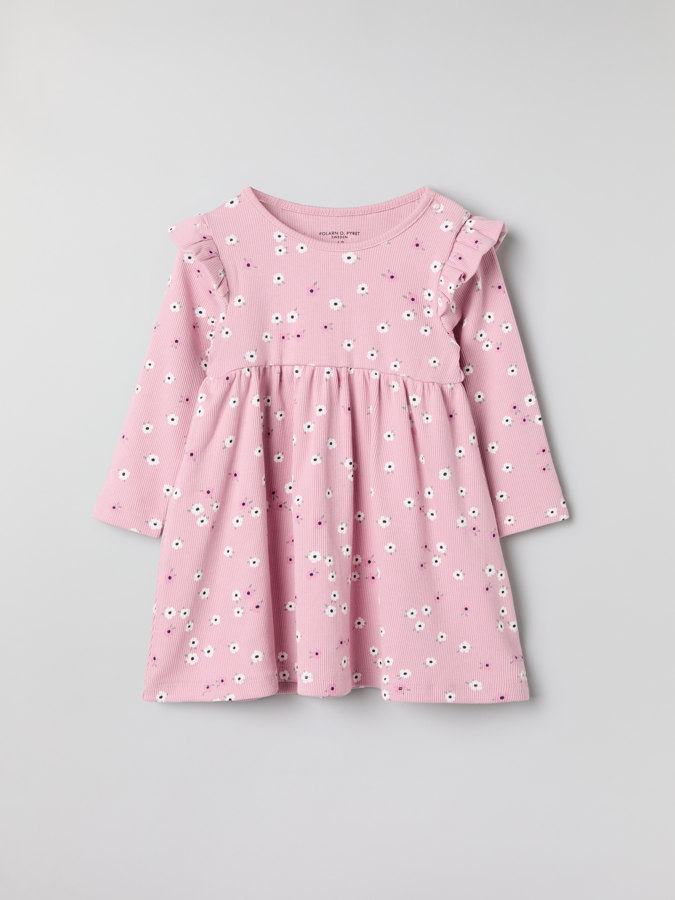Geripptes Kleid, geblümt