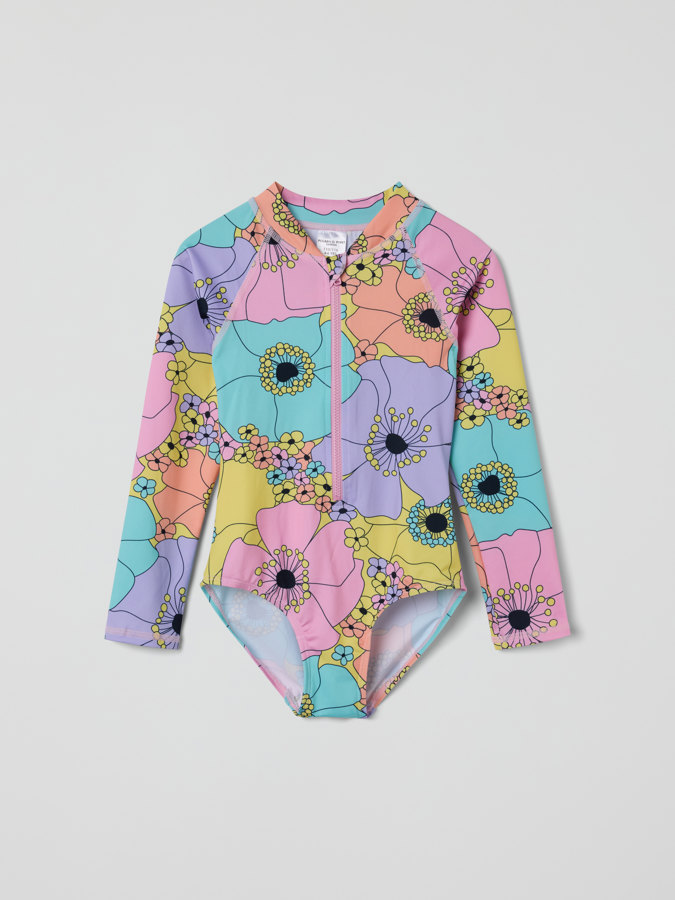 Langarm-Badeanzug, geblümt Langarm-Badeanzug, geblümt