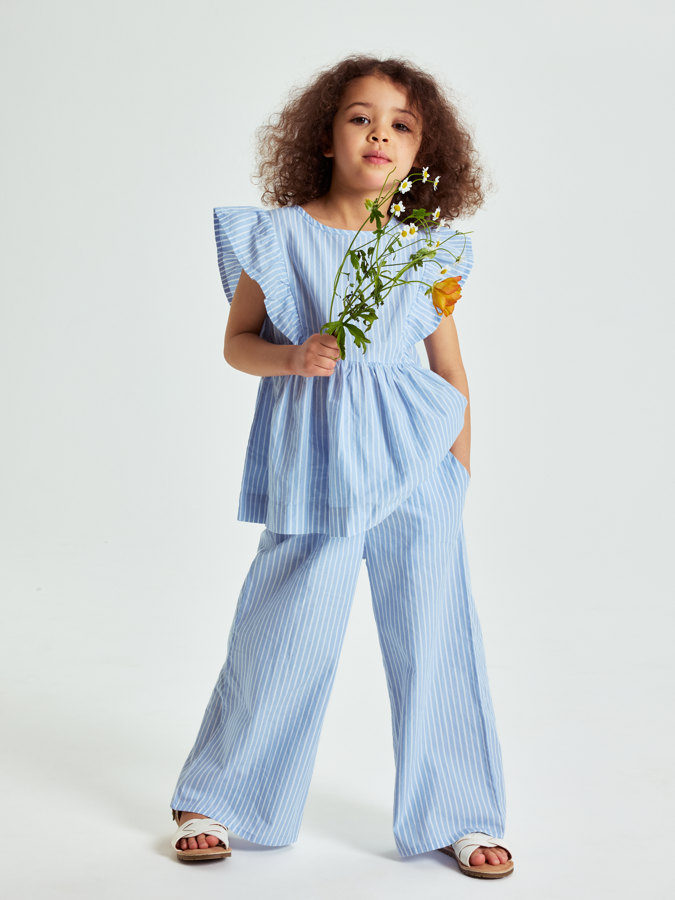 Bluse mit Rüschen aus Gewebe, gestreift