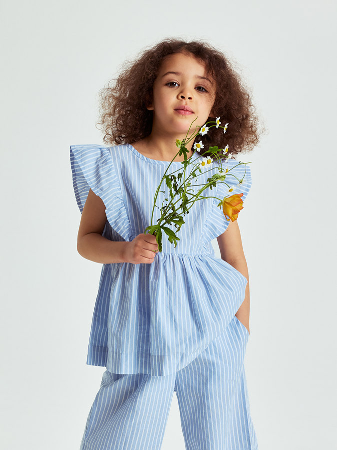 Bluse mit Rüschen aus Gewebe, gestreift