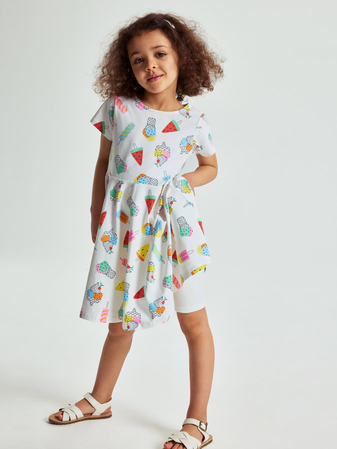 Kurzärmeliges Drehkleid, Eismotiv