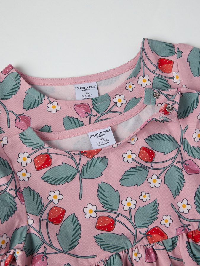 Kurzärmeliges Drehkleid, Erdbeermotiv