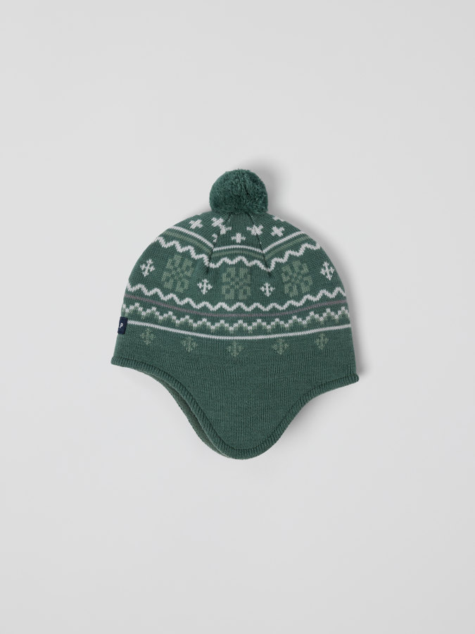 Winddichte Mütze mit Fleecefutter in Wollmix, Jacquard