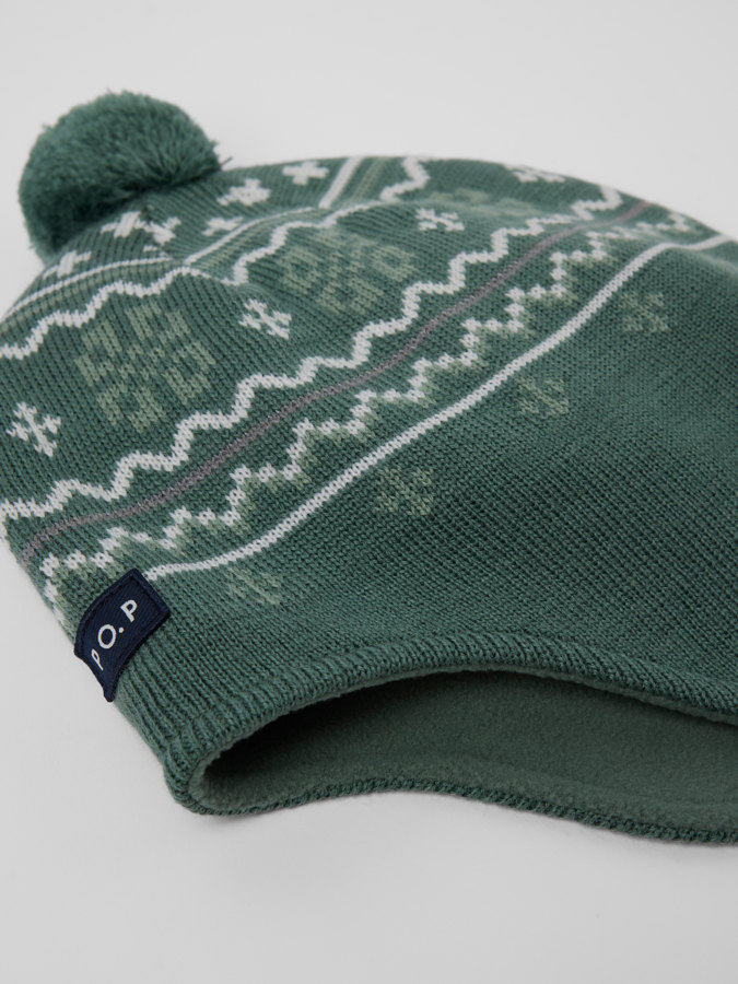 Winddichte Mütze mit Fleecefutter in Wollmix, Jacquard