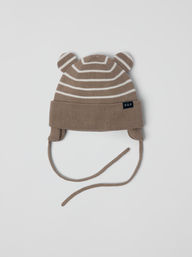 Gestrickte Mütze mit Öhrchen, gestreift Gestrickte Mütze mit Öhrchen, gestreift