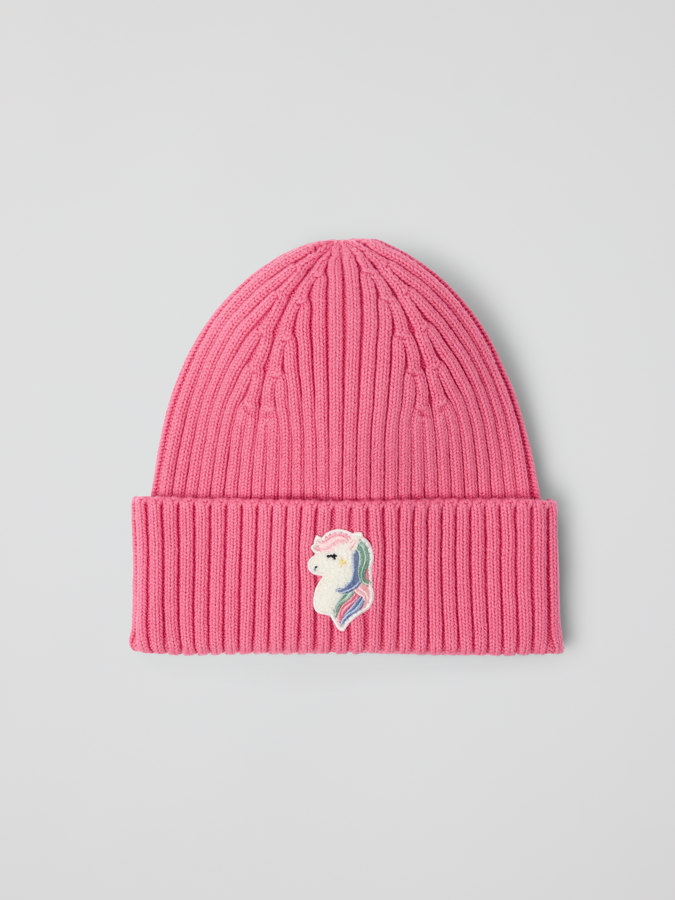 Rippenstrickmütze mit Applikation