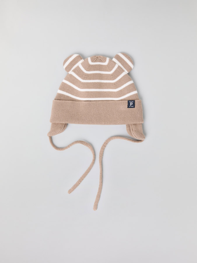 Gestrickte Mütze mit Öhrchen, gestreift Gestrickte Mütze mit Öhrchen, gestreift